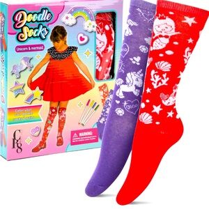 Doodle Socks- Unicorn and Mermaid. NIP. Comes with markers and two cardboards.